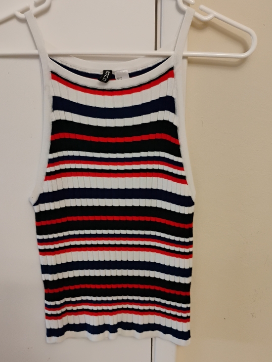 H&M Tops - H&M Striped Ribbed Tank in White, Navy & Red